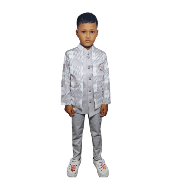 Boys Festive & Party, Wedding Sherwani and Churidar Set (Grey Pack of 1)